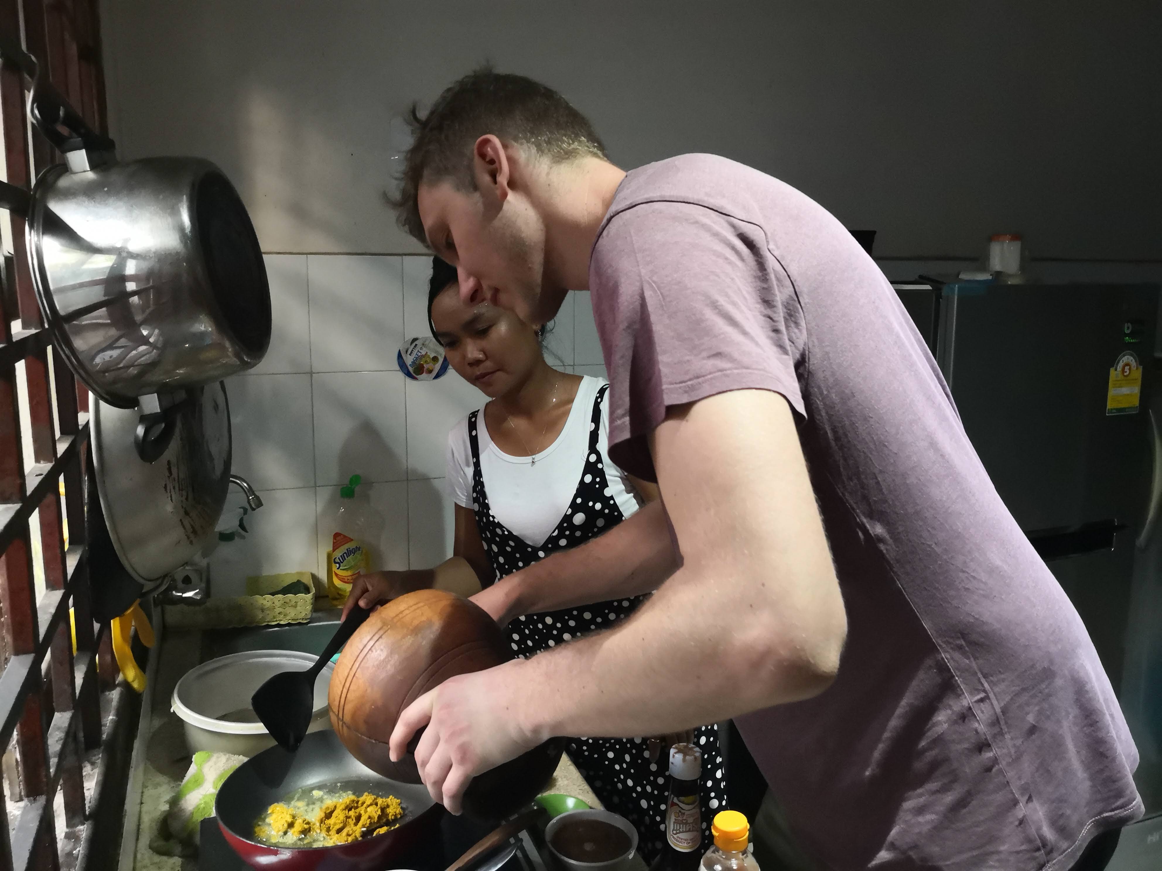 Guests are encouraged to help cooking