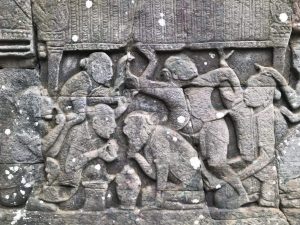 Old stoneworks shows the daily life in Angkor Wat