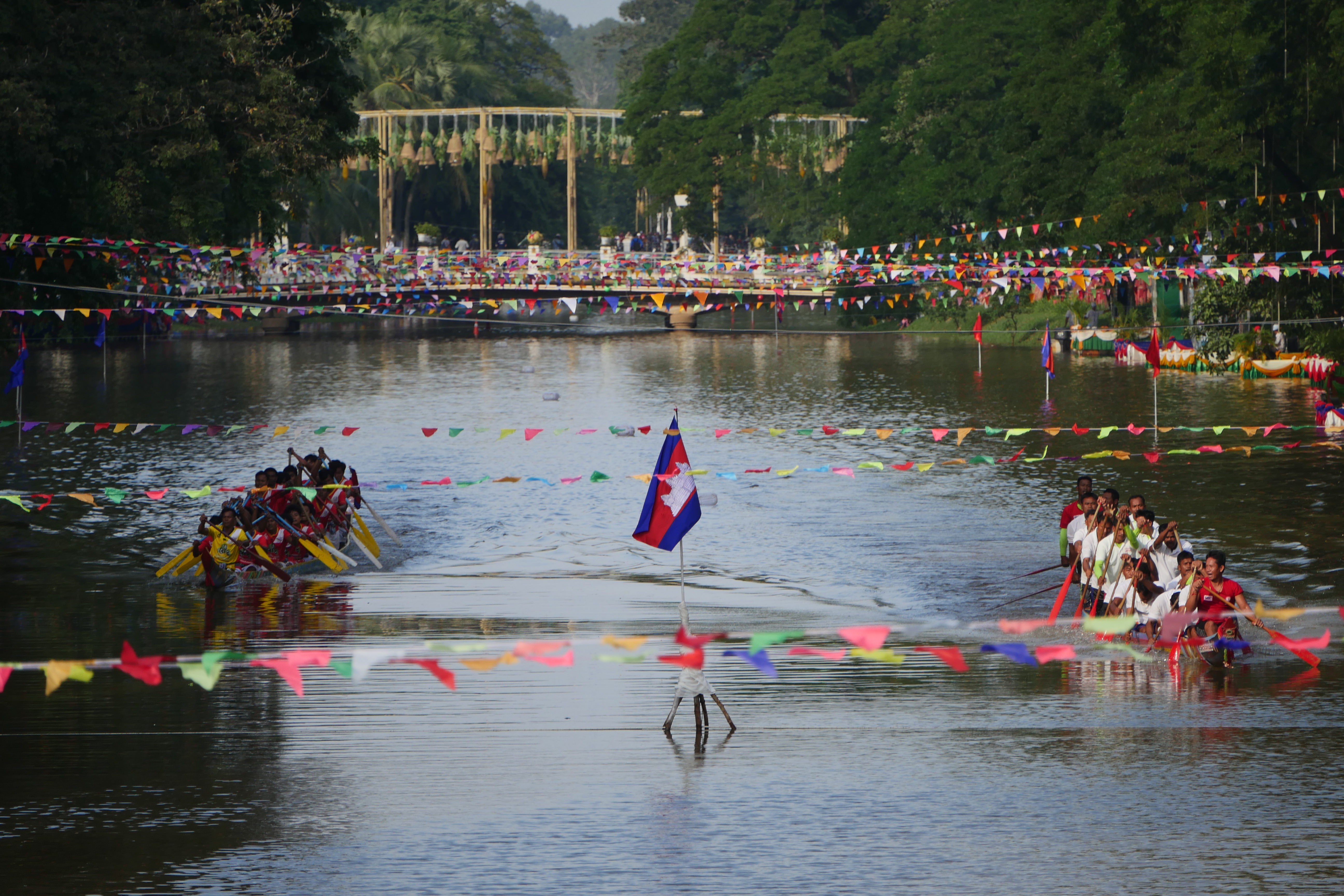 Boat race during water festival in Cambodia