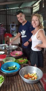 Guests cooking Khmer food in Phnom Penh